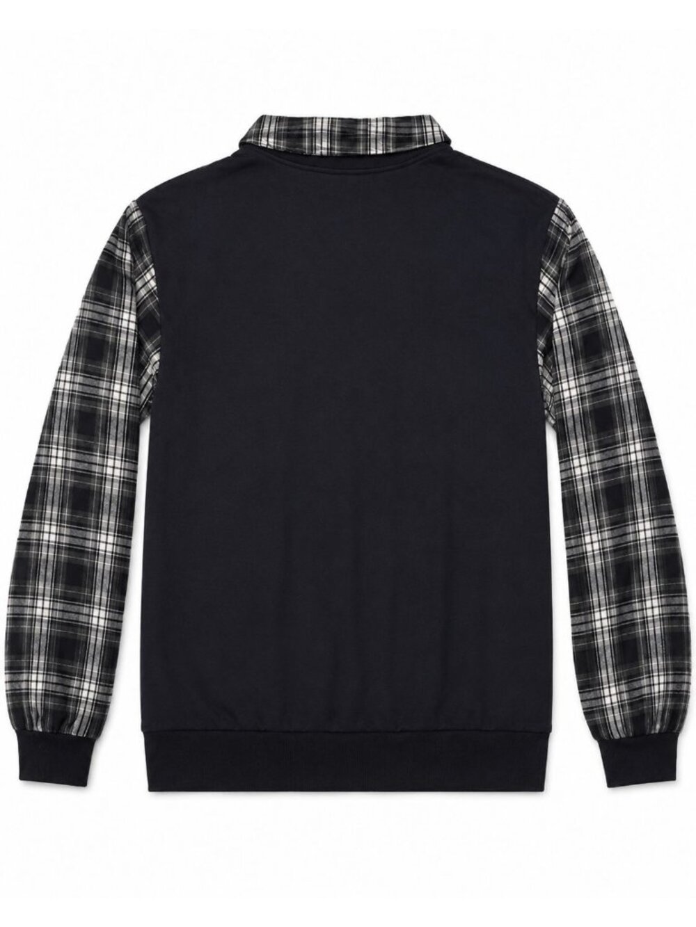 Women's Navy Blue Plaid Sleeve Sweater XXL Collared Layered Look Pullover Top - Picture 2 of 2